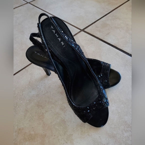 Tahari Shoes - Tahari black sequined sling backs.